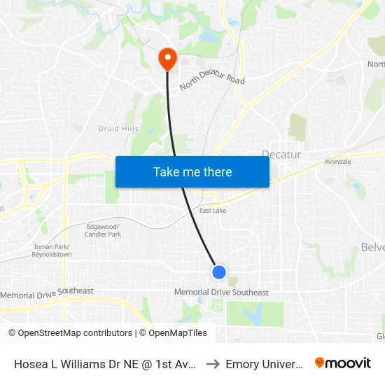 Hosea L Williams Dr NE @ 1st Ave SE to Emory University map