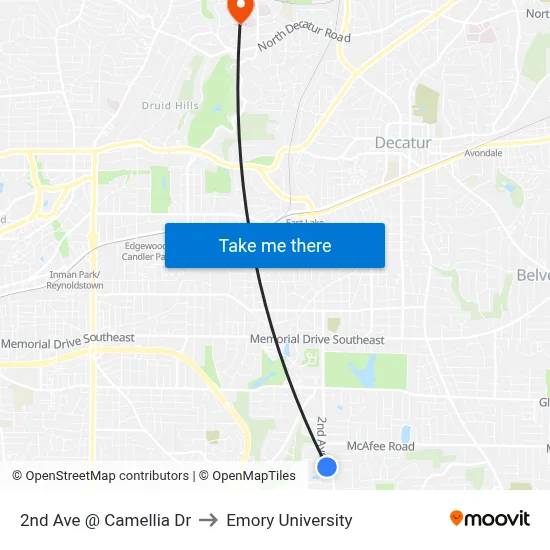 2nd Ave @ Camellia Dr to Emory University map