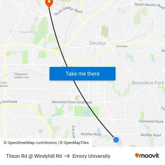 Tilson Rd @ Windyhill Rd to Emory University map