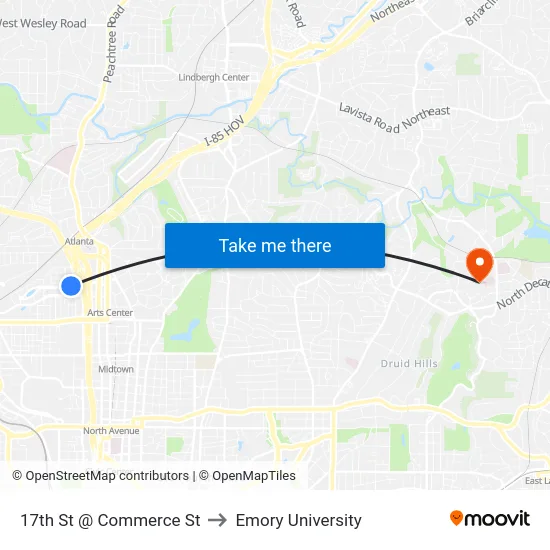 17th St @ Commerce St to Emory University map