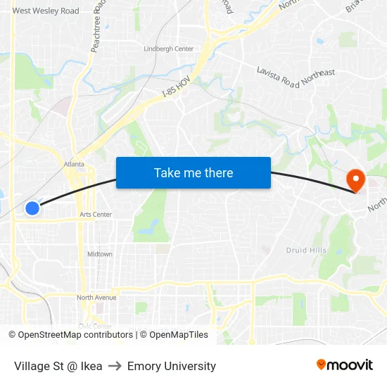Village St @ Ikea to Emory University map