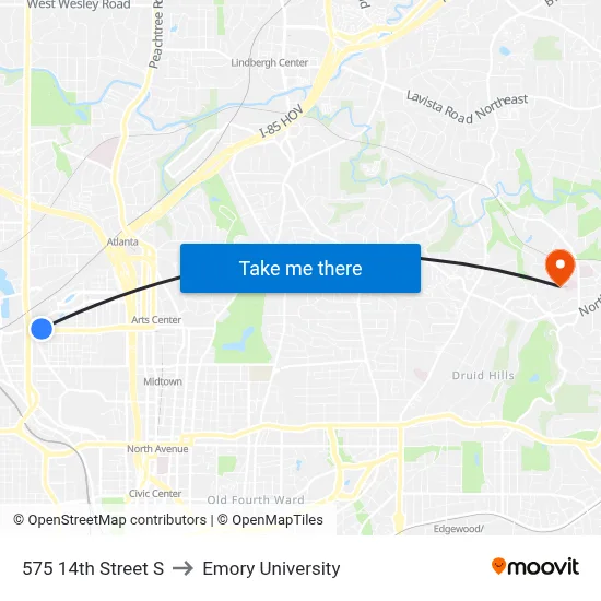 575 14th Street S to Emory University map
