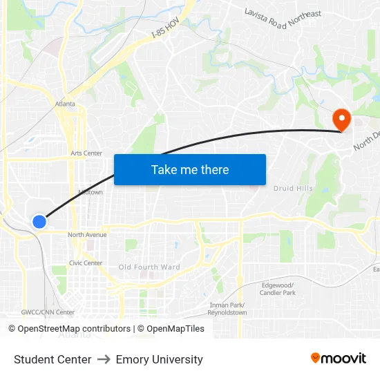 Student Center to Emory University map