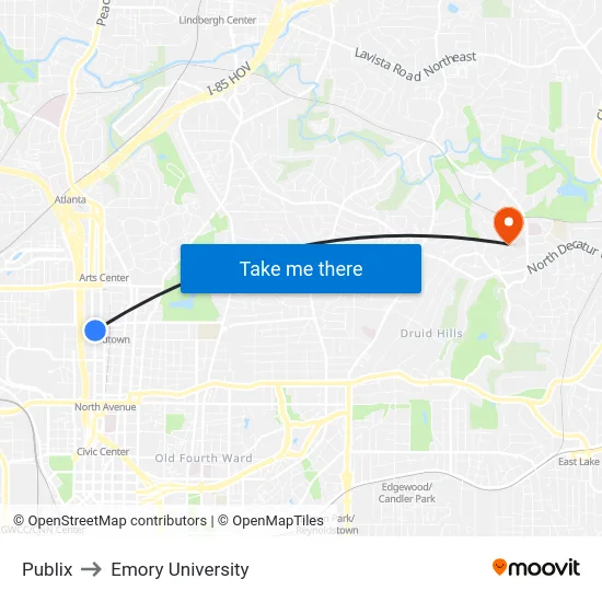Publix to Emory University map