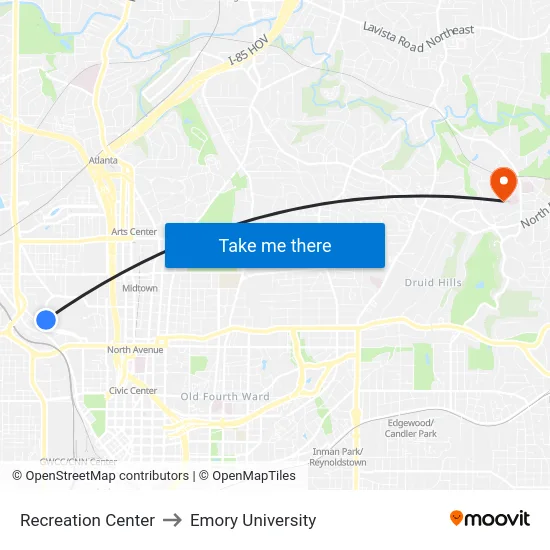 Recreation Center to Emory University map