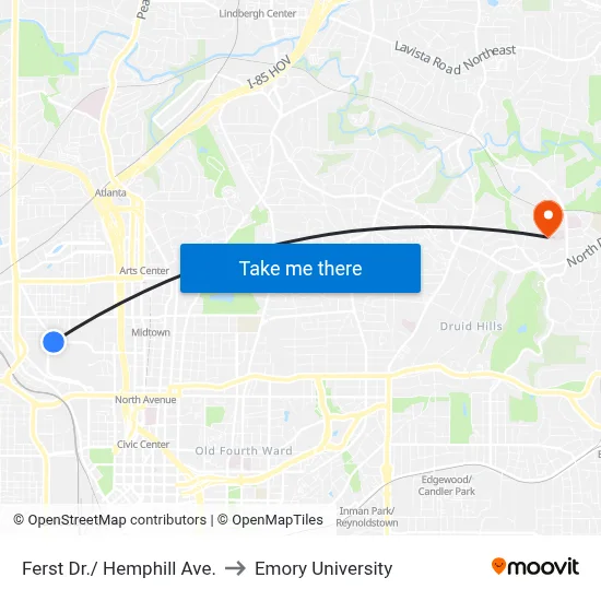 Ferst Dr./ Hemphill Ave. to Emory University map