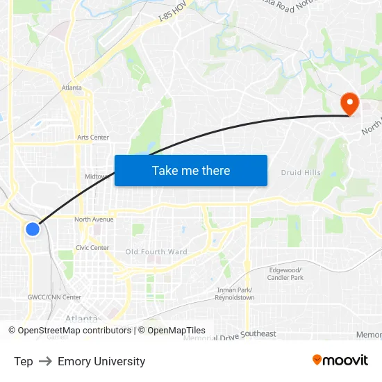 Tep to Emory University map