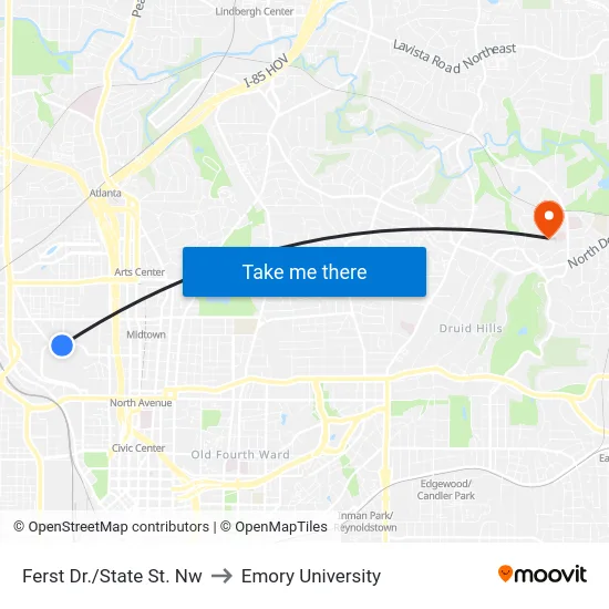 Ferst Dr./State St. Nw to Emory University map