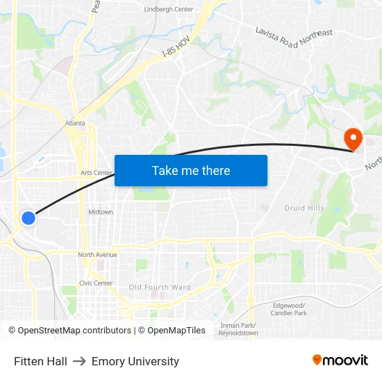 Fitten Hall to Emory University map