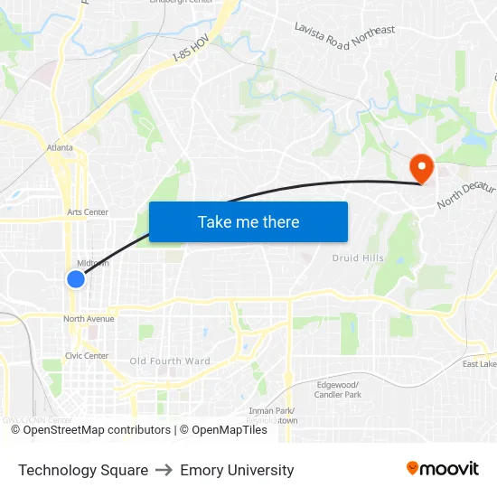 Technology Square to Emory University map