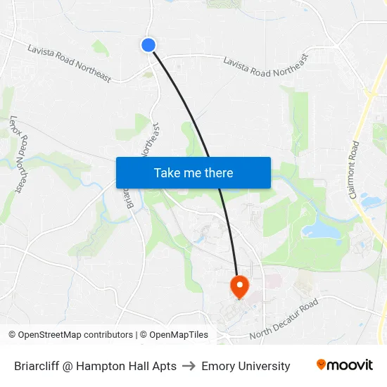 Briarcliff @ Hampton Hall Apts to Emory University map