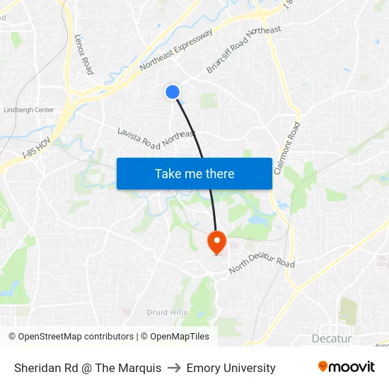 Sheridan Rd @ The Marquis to Emory University map