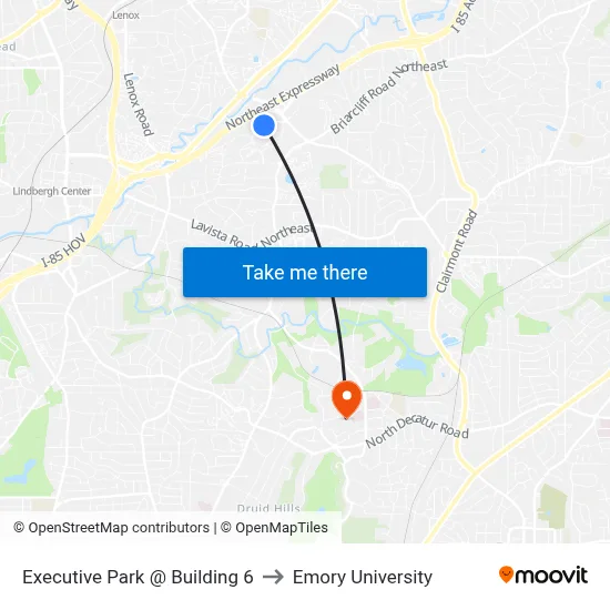 Executive Park @ Building 6 to Emory University map