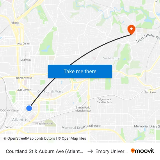 Courtland St & Auburn Ave (Atlanta Life) to Emory University map