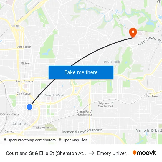 Courtland St & Ellis St (Sheraton Atlanta) to Emory University map