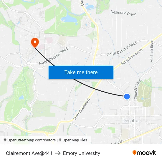 Clairemont Ave@441 to Emory University map