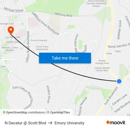 N Decatur @ Scott Blvd to Emory University map