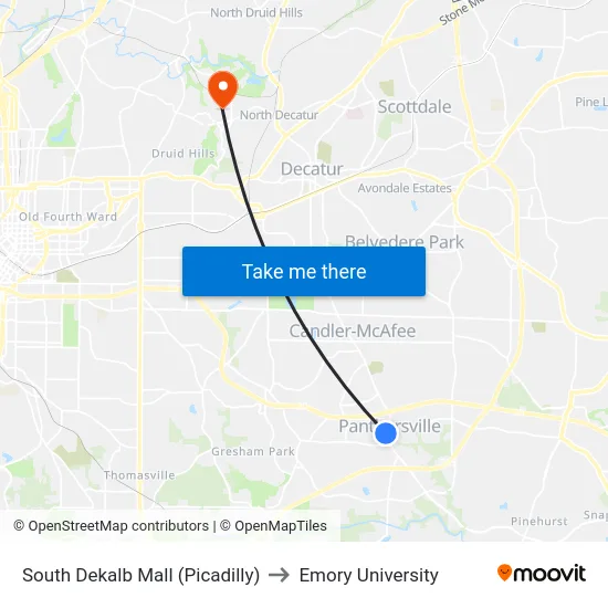 South Dekalb Mall (Picadilly) to Emory University map