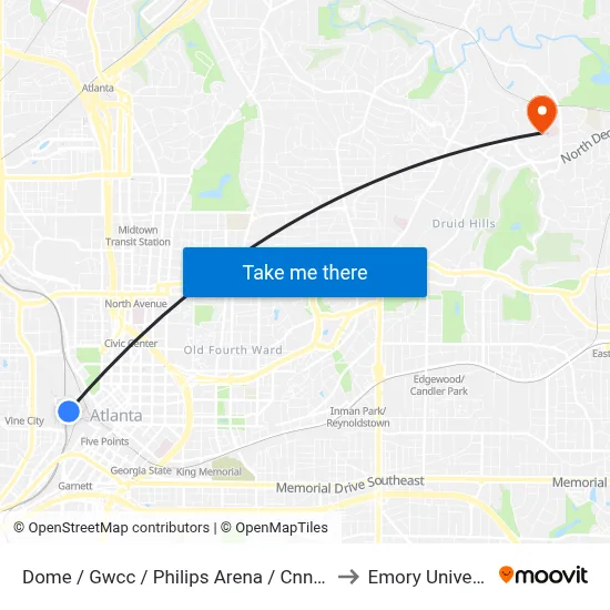 Dome / Gwcc / Philips Arena / Cnn Center to Emory University map