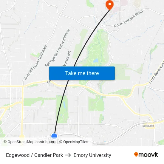 Edgewood / Candler Park to Emory University map