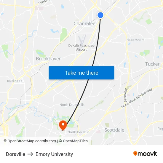 Doraville to Emory University map