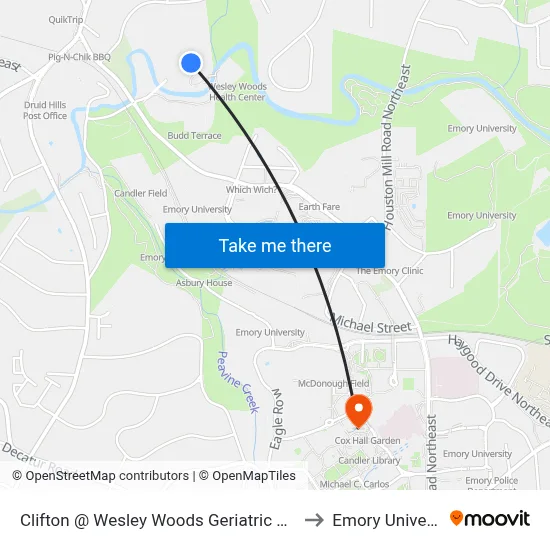 Clifton @ Wesley Woods Geriatric Hospital to Emory University map