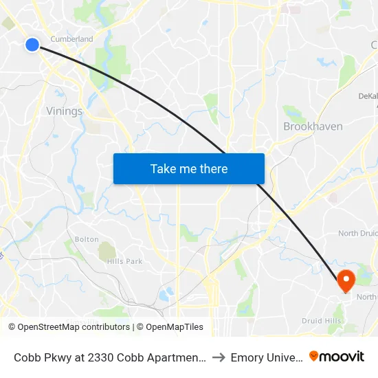Cobb Pkwy at 2330 Cobb Apartment Homes to Emory University map