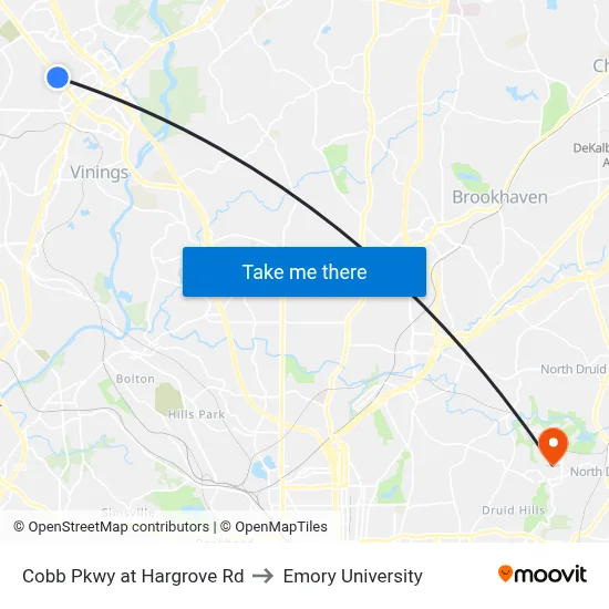 Cobb Pkwy at Hargrove Rd to Emory University map