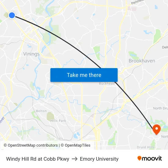 Windy Hill Rd at Cobb Pkwy to Emory University map
