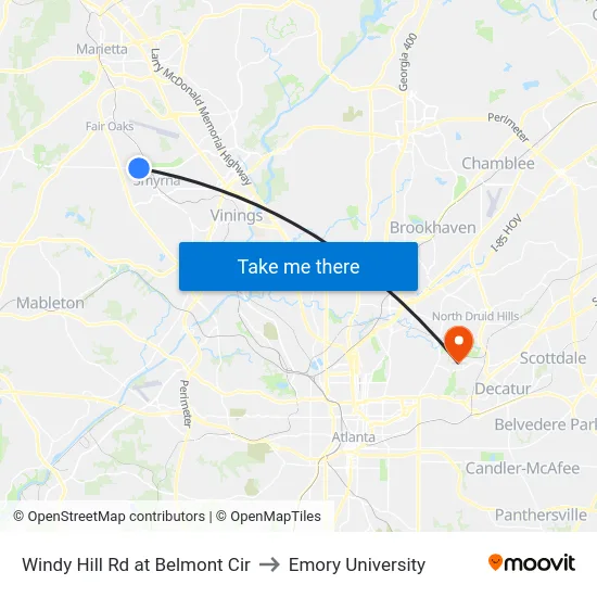 Windy Hill Rd at Belmont Cir to Emory University map