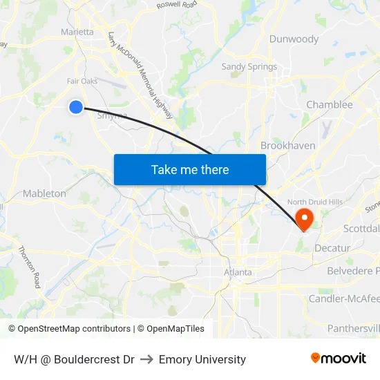W/H @ Bouldercrest Dr to Emory University map