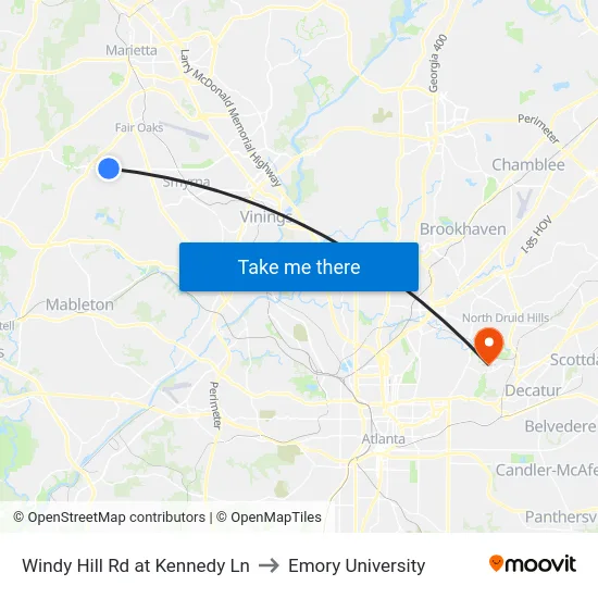 Windy Hill Rd at Kennedy Ln to Emory University map