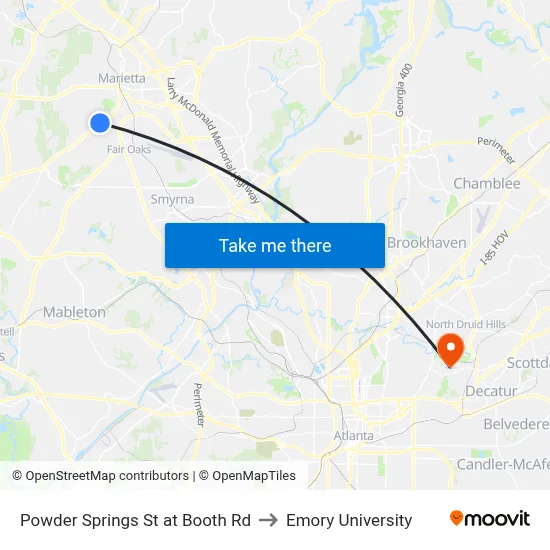Powder Springs St at Booth Rd to Emory University map