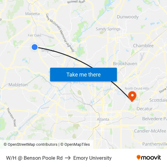W/H @ Benson Poole Rd to Emory University map