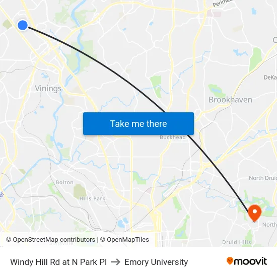 Windy Hill Rd at N Park Pl to Emory University map