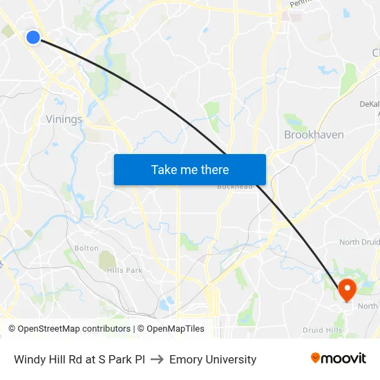 Windy Hill Rd at S Park Pl to Emory University map