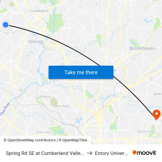 Spring Rd SE at Cumberland Valley Dr to Emory University map