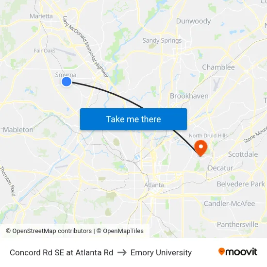 Concord Rd SE at Atlanta Rd to Emory University map