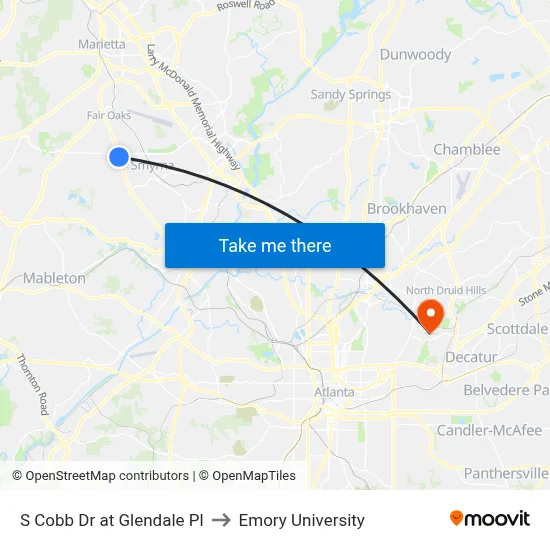 S Cobb Dr at Glendale Pl to Emory University map
