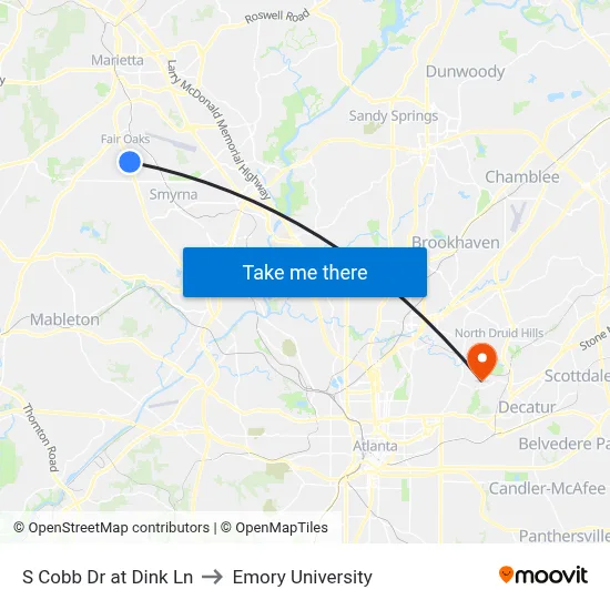 S Cobb Dr at Dink Ln to Emory University map