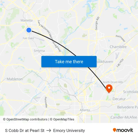 S Cobb Dr at Pearl St to Emory University map