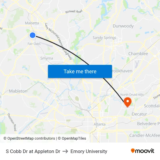S Cobb Dr at Appleton Dr to Emory University map