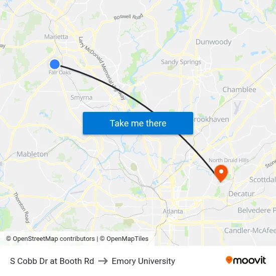 S Cobb Dr at Booth Rd to Emory University map