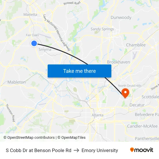 S Cobb Dr at Benson Poole Rd to Emory University map