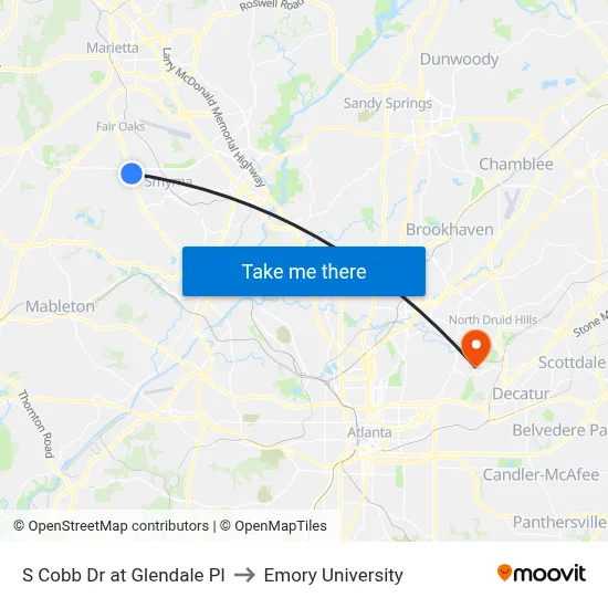 S Cobb Dr at Glendale Pl to Emory University map