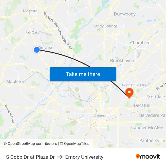 S Cobb Dr at Plaza Dr to Emory University map