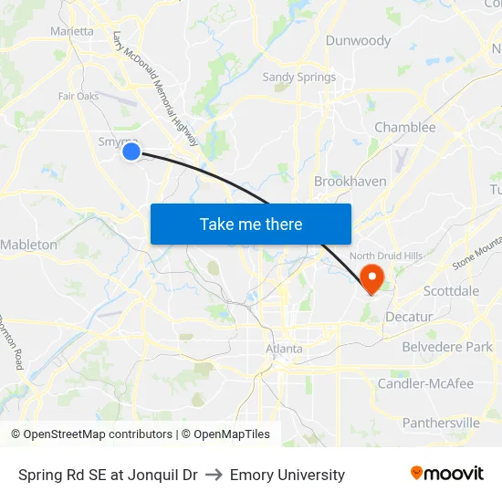 Spring Rd SE at Jonquil Dr to Emory University map