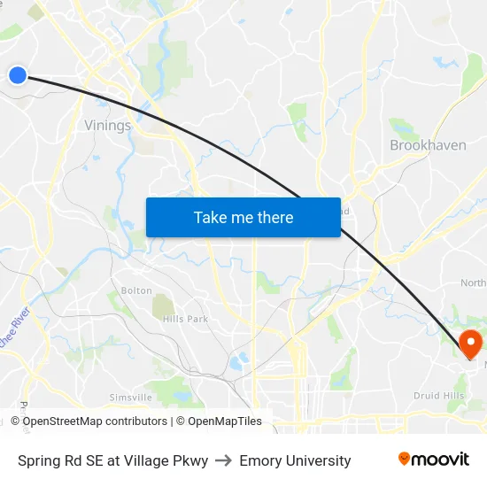 Spring Rd SE at Village Pkwy to Emory University map