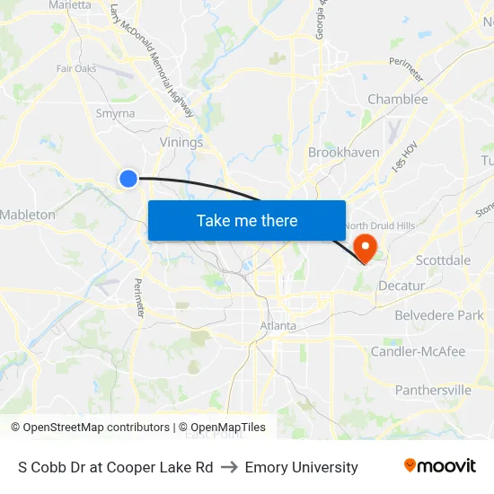 S Cobb Dr at Cooper Lake Rd to Emory University map