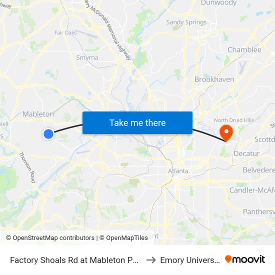 Factory Shoals Rd at Mableton Pkwy to Emory University map